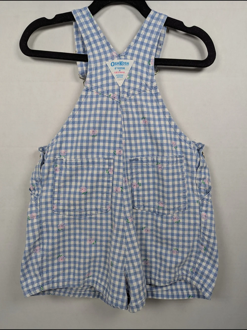 VTG 80s 90s OshKosh B'Gosh Vestback Overalls Shorts Floral Gingham Size 2T USA